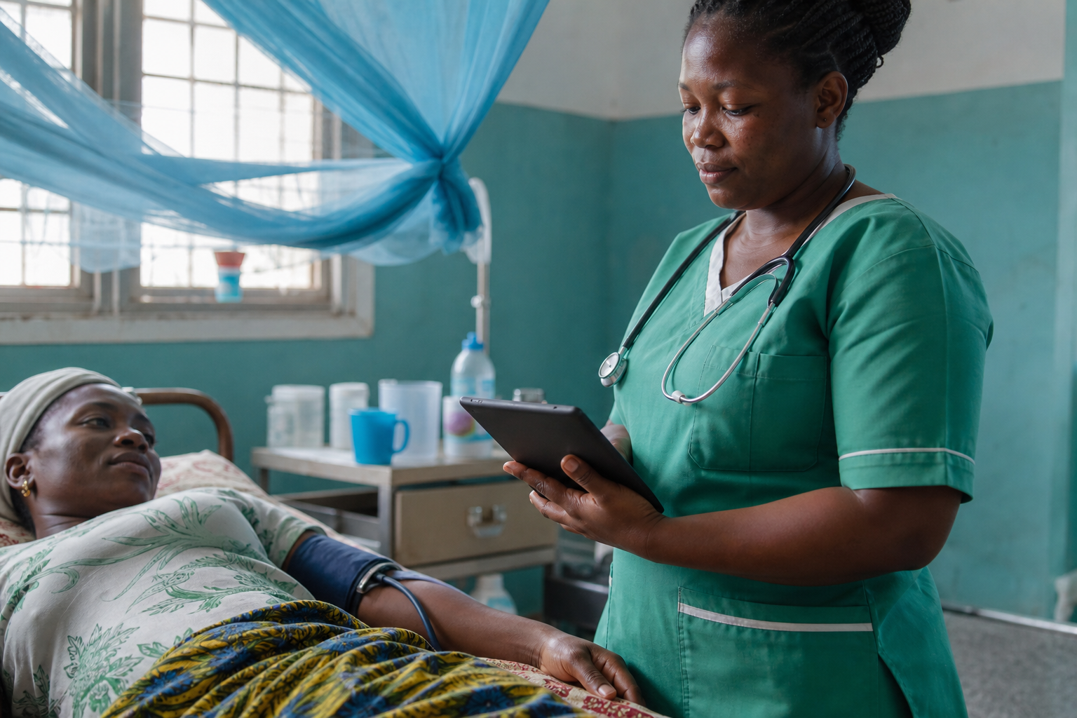 Nurse capturing vitals at the bedside